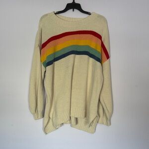 American Eagle Outfitters Cream Sweater with Rainbow Stripes Oversized